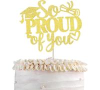 1 décoration de gâteau So Proud of you à paillettes pour diplôme de remise de diplôme classe de 2025 - Décoration de gâteau pour remise de diplôme - Doré