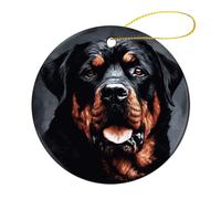1 décoration de Noël - 7,1 cm ronde en céramique, impression recto-verso, décoration de sapin de Noël cool rottweiler pour sapin de Noël, vacances d'hiver, décoration d'intérieur et cadeau