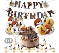 1 décorations d'anniversaire, décorations d'anniversaire de chevaux pour filles kit de décoration à thème cheval garçons comprend une bannière, 20 ballons, 16 toppers à gâteau et 2 ruban 2 roule