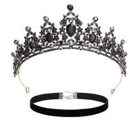 1 diadème de couronne avec 1 collier, bandeau de princesse fait à la main avec couronne en strass, tiare de cygne noir pour femme, tiare de couronne noire (noir), no, alliage, no