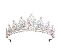 1 diadème et couronne de princesse pour femme avec strass en cristal - Diadème de mariée en métal - Accessoires de fête d'anniversaire et de mariage - Couronne décorative argentée et verte, 5.5 in