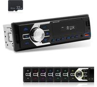 1 Din Car Radio With Dual Bluetooth-Bluetooth Car Radio Support Fm 7 Colour Backlights-U Disk/Aux In/Tf Card Play/App Locate And Find The Car + Remote Control & 32g Sd Card