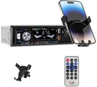 1 Din Fm Stereo Car Radio With Single Din Bluetooth Phone Holder With Usb/Tf Card Slot, Color Backlight Aux-In In-Dash Unit Remote Control