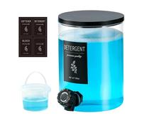 1 distributeur de détergent à lessive en verre avec couvercle en bambou noir - Distributeur de détergent liquide, savon à lessive et adoucissant pour l'organisation et le rangement de la buanderie
