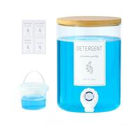 1 Distributeur de détergent à lessive en Verre de Bambou, 3,5 l, Distributeur de Savon à lessive et d'adoucissant pour l'organisation et Le Rangement de la buanderie avec 1 Tasse et 4 étiquettes
