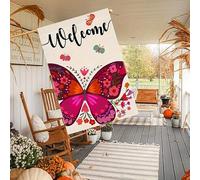 1 drapeau de jardin en forme de papillon de gratitude d'automne - Décoration de porte florale double face, utilisation en extérieur uniquement, mât non inclus, cadeaux, Saint-Valentin, Saint Paul