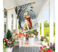 1 drapeau d'hiver Golden Retriever rouge frais de décoration de jardin, drapeau de jardin double face, décoration de cour, décoration extérieure, pelouse, mât de drapeau non inclus, cadeaux, Noël