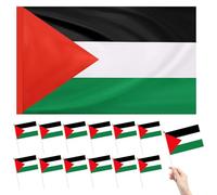 1 Drapeau Palestine 150 x 90 cm + 12 Drapeaux Palestine Petits 13.5 X 21.5 cm, Drapeau Palestinien Grand, Drapeaux Palestiniens avec Corde, pour Exterieur Hampe et Supporters