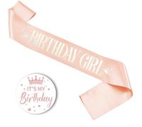 1 écharpe et badge pour fille en satin rose - Accessoires d'anniversaire amusants - Cadeau pour femmes et filles