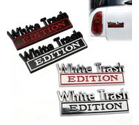 1 emblème en métal blanc édition Trash pour voiture, côté arrière, capot avant, coffre, pare-chocs de porte, insigne en métal, badge 3D de remplacement pour véhicules universels, camions, SUV