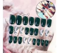 1 Ensemble/24 Pièces Vert Foncé Acrylique Faux Ongles Faux Ongles Pleins Ongles Conseils Nouvelle Vente Bricolage Nail Art Outils