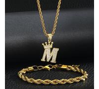 1 Ensemble À La Mode En Acier Inoxydable Couronne Initiale Alphabet Décoration Collier Torsadé Chaîne De Corde Bracelet Ensemble Pour Enfant Cadeau D'anniversaire Pour Bijoux De Soirée A,B,C,D,E,F,G,H