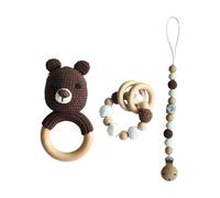 1 Ensemble Attache Sucette Bébé Chaîne Dentition Bracelet Crochet Ours Sucette Hochet Jouet P31b