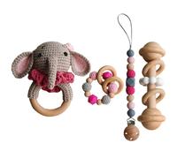 1 Ensemble Attache-Sucette Pour Bébé, Chaîne, Bracelet De Dentition, Clochette À Main, Sucette Pour Nourrissons, Crochet Éléphant, Hochet, Jouet Nouveau-Né Factice Cha