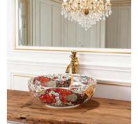 1 ensemble complet vasque rétro de luxe en céramique avec robinet doré et bonde pop-up sans trop-plein pour salle de bain vanité sur le dessus