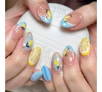 1 ensemble d ' ongles en bâton de presse à fruits 3D, forme d ' amande courte sans adhésif nécessaire, ajustement rapide pour le quotidien bureau, vêtements de fête, ensemble d ' ongles de voyage