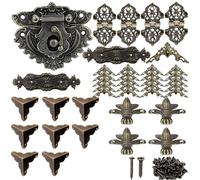 1 ensemble d'accessoires de boîte décorative bronze antique, 4 Pied d’angle décoratif, 8 coins de meubles, 1 Fermoirs Boite Verrou, 4 Charnières, 20 Coin Décoratif, 2 Bandes décoratives rétro
