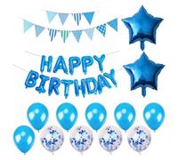 1 Ensemble De Ballons D'Anniversaire Bleus, 1 Drapeau Triangulaire, Bannière De Ballon Joyeux Anniversaire, Ballon En Film D'Aluminium Étoile À Cinq Branches, Ballon D'Ambiance