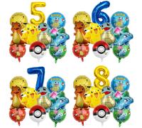 1 ensemble de ballons de fête de dessin animé, Pikachu, petit Dragon de feu, tortue Jenny, en aluminium, décoration de fête d'anniversaire pour enfants, cadeaux Or-7