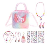 1 Ensemble De Bijoux Et Sacs À Main Poney, 10 Autocollants De Tatouage Poney Paillettes, Sacs À Main en Peluche, Accessoires De Perles De, Autocollants Jetables Imperméables.