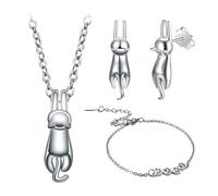 1 ensemble de bijoux pour chat, avec pendentif en forme de chat, bracelet en forme de patte de chat et boucles d'oreilles de chat, pendentif pour femme, joli pendentif de chat, convient pour le bal,