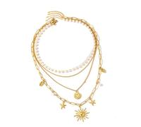 1 ensemble de bijoux pour femmes, collier à breloques en forme de cœur, étoile de mer, fleur, perles, pendentif, vêtements de cou pour dames avant-gardistes, chaîne de cou tendance pour femmes