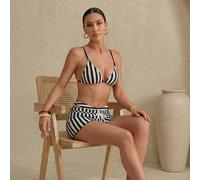 1 ensemble de bikini rayé sexy à col ras-du-cou avec cache-maillot et short pour femme, nouvelle arrivée de maillots de bain pour femme. Convient pour l'école, les vacances, les rendez-vous, le thé de