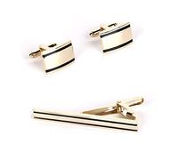 1 ensemble de boutons de manchette et pince à cravate en laiton plaqué à rayures classiques carrées avec pochette en velours pour robe, cadeau, décoration de chemise (or)