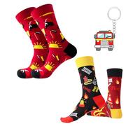 1 Ensemble De Cadeaux sur Le Thème du Pompier, Y Compris des Chaussettes Et des Porte-Clés en Coton Amusants, Respirants, Surprise d'anniversaire pour Hommes (Taille Unique).