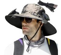 1 ensemble de chapeau de soleil d'extérieur avec 2 ventilateurs, sangle coupe-vent à grand bord, chargement solaire ou USB, Anti UV, casquette de pêche en plein air-F