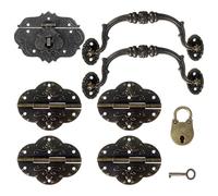 1 ensemble de charnières vintage avec poignée de verrouillage, matériel décoratif en bronze antique avec vis, comprend une poignée de transport, un moraillon et un verrou pour boîte à bijoux, étui en
