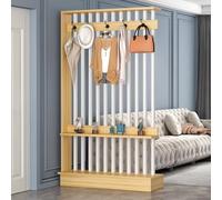 1 Ensemble de cloisons de séparation autoportantes en Teck et Noir avec Armoire de Rangement et Porte-Manteau - Cloison de séparation Moderne(Walnut+White 42.5x9.8x79.5in)