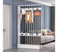 1 Ensemble de cloisons de séparation autoportantes en Teck et Noir avec Armoire de Rangement et Porte-Manteau - Cloison de séparation Moderne(White+Black 42.5x9.8x79.5in)