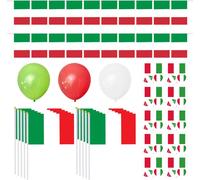 1 Ensemble De Décoration De Drapeau Italien,30 Ballons De Fête,1 Drapeau À Ficelle,10 Drapeaux Agités À La Main,Adaptés À La Décoration De Fête Et Aux Matchs De Football