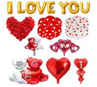 1 Ensemble De Décorations De Fête Romantique, 2 Ballons En Forme De Cœur, Ballons En Aluminium « I Love You », Décorations Pour La Saint-Valentin Et La Fête De Mariage.