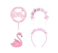 1 Ensemble De Décorations De Gâteau Flamant Rose, Décoration De Flamant Rose Pour Anniversaire, Décoration De Gâteau Joyeux Anniversaire, Décoration De Gâteau Arc-En-Ciel, Décoration De Gâteau