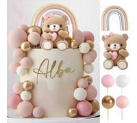 1 ensemble de décorations de gâteau ours rose, style Boho arc-en-ciel, boules roses pour bébé, décorations de gâteau pour anniversaire, baptême, réception-cadeau pour bébé, cadeau de fête 21pcs Pink