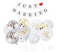 1 ensemble de décorations de mariage en plein air, décorations de drapeaux de fête de mariage, ballons de mariage scintillants, ballons décoratifs à paillettes, ballons en aluminium en forme de cœur