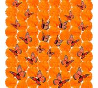 1 Ensemble de décorations du Jour des Morts Comprenant 50 têtes de Fleurs souci et 24 Papillons monarques pour Diwali, Maison Indienne, Guirlande Couronne Bricolage, Artisanat d'halloween, g
