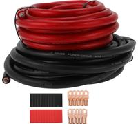 1 Ensemble De Fil De Terre Universel Entièrement Isolé Et Avec Une Gaine Douce De 20 Pieds Avec Tubes Thermorétractables 1/0 Gauge Noir, Rouge Cca 12V