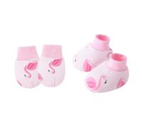 1 ensemble de gants et chaussettes pour bébé - Pour nouveau-nés jusqu'à 6 mois - Avec motif de dessin animé - Tissu doux en coton, flamant rose, Taille unique