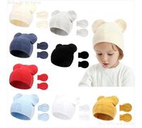 1 Ensemble De Gants Tricotés Anti-Rayures Pour Bébé, Ensemble De Chapeau À Oreilles D'ours Mignon, En Coton Doux, Mitaines, Bonnet, Kit De Veilleuse Pour Nouveau-Né