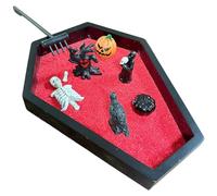 1 Ensemble de Jardin Zen d'halloween, Mini Jardin Zen Gothique pour Bureau avec Plateau, Sable, Squelette, Citrouille, Figurines de Corbeau et Plus pour la Maison ou Le Bureau. Décoration Bure