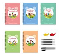 1 ensemble de livres d'écriture rainurés pour enfants, livres de pratique d'écriture à rainures magiques réutilisables, cahier 'exercices complet avec encre qui disparaît et plus encore