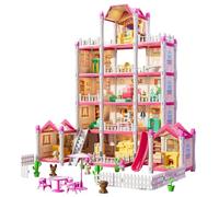 1 Ensemble de Maison de poupée, 5 étages, 14 pièces, château Princesse Luxe, Maison poupée avec, Chiot, Accessoires Meubles pour Filles et Enfants 3 Ans et Plus