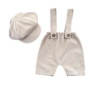 1 ensemble de pantalons de photographie de nouveau-nés élégants avec bretelles, tenue de séjour en tissu Polyester doux avec bonnet, pantalon à bretelles pour séance Photo de bébé