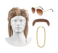 1 Ensemble De Perruques, Comprenant Perruque, Barbe, Lunettes, Collier, Accessoires De Cosplay, Perruque Pour Hommes, Accessoires De Décoration De Costumes De Fête De Vacances