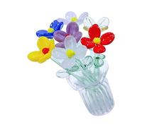 1 Ensemble de Petites Fleurs du Mois de Naissance en Verre avec tiges, Ensemble de Fleurs et de vases Miniatures en Verre pour centres de Table de Mariage, Ensemble de Feuilles et de vases Miniatures