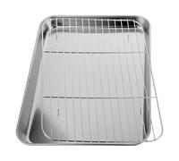 1 ensemble de plaques cuisson en acier inoxydable avec grille, plateau four, vidange d'huile, refroidissement, poêle à gril polyvalente pour Cuisine(40.5X30.5X2.5CM)