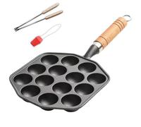 1 ensemble de poêle à Takoyaki avec poignée suspendue, machine à Takoyaki antiadhésive 14 trous avec fourchette et brosse huile, plat de cuisson facile nettoyer pour boules crêpes Poffertjes
